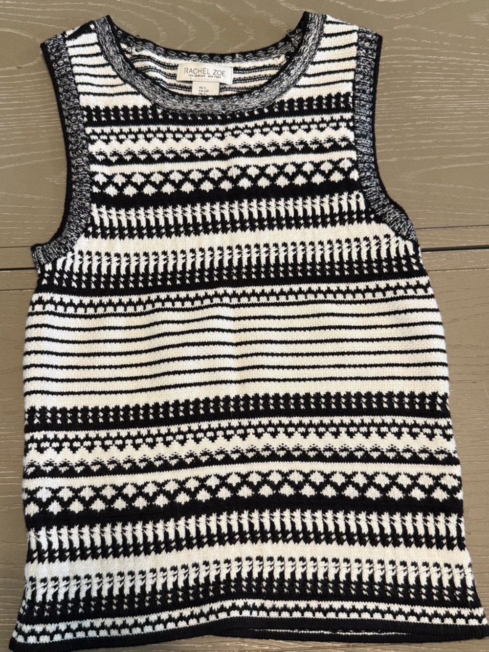 Rachel Zoe Preppy Quiet Luxury Soft Feel Blk & White Sweater Vest Women's Small